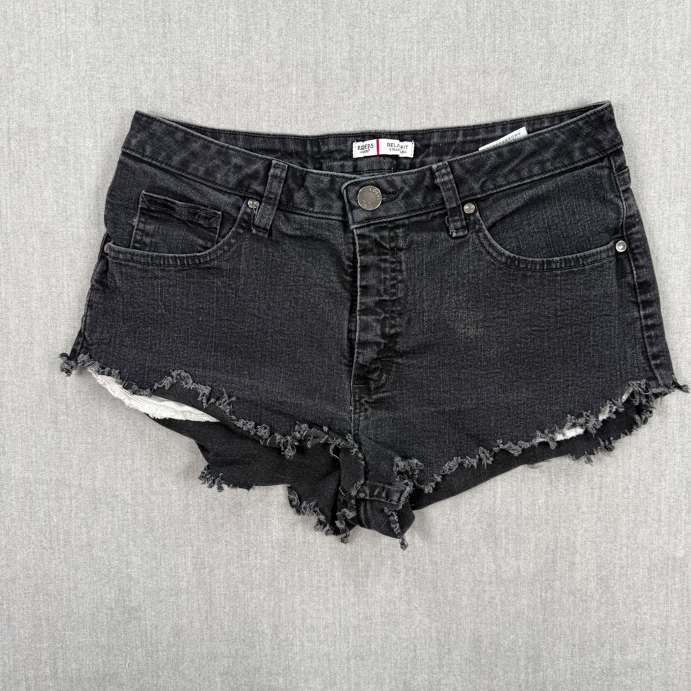 Riders by Lee Womens Black Relaxed Fit Cut Off Denim Shorts Size 12 Frayed Hem